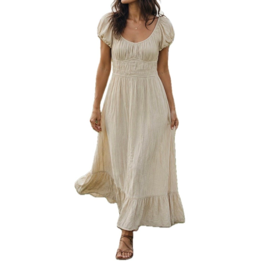 Sim & Sam Linen/Rayon Prairie Dress. Midi. Cream Color. Women's Size Small.